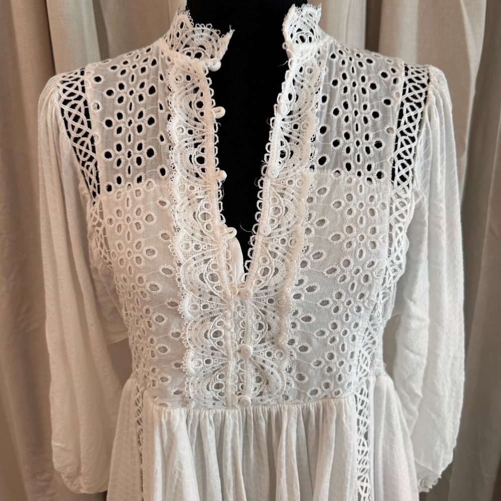 Vici White Eyelet Lace Long Sleeve Mini Dress - Picture 2 of 4